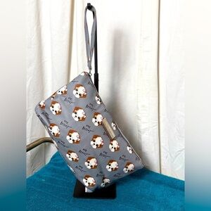 Betsey Johnson Large Wristlet Cosmetic Make-Up Bag Case Gray Dog Puppy VGUC
